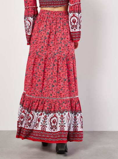 Sarasa Floral Tiered Maxi Skirt