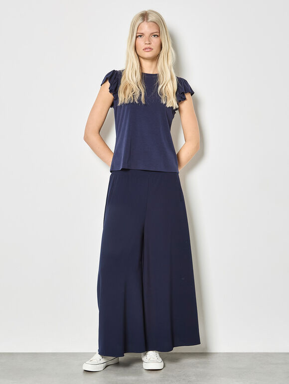 Jersey Knit Ruffle T-Shirt, Navy, large