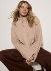 Chunky Cable Knit Cardigan, Stone, large