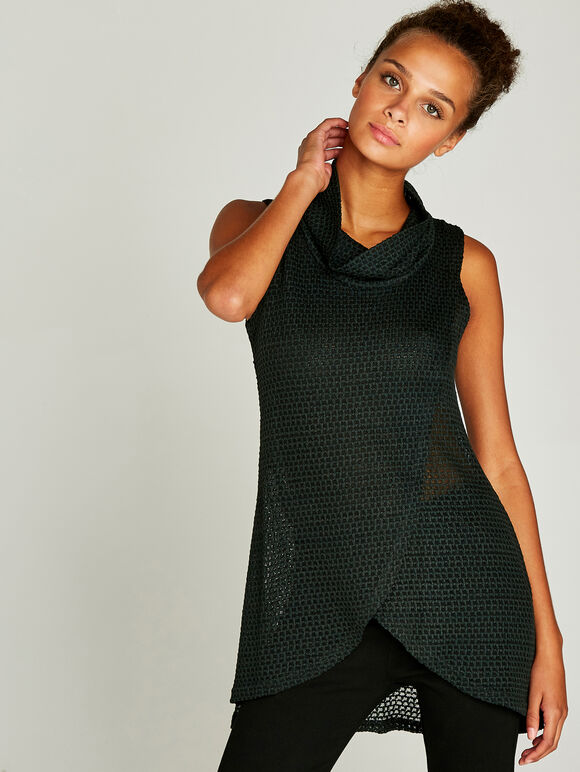 Cowl Neck Wrap Tunic Top, Green, large