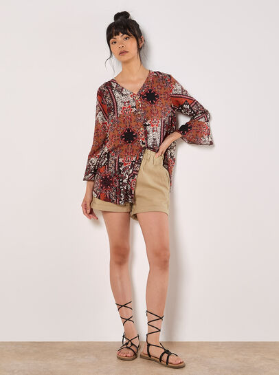 Patchwork Scarf Print Blouse