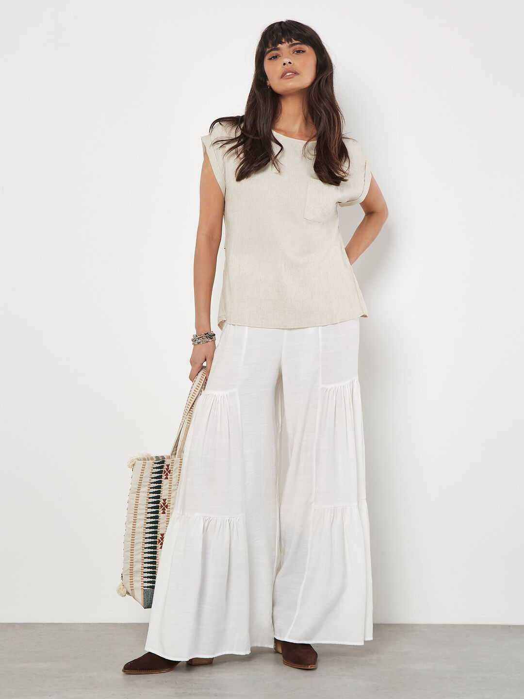 Image of Linen Blend Split Back Oversized Top