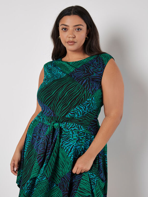 Curve Animal Patchwork Mini Dress, Green, large