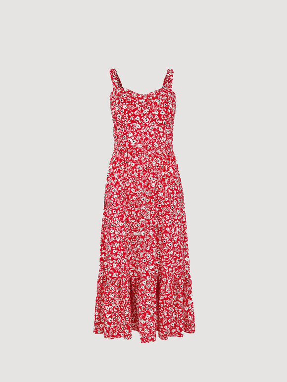 Mono Floral Midi Dress, Red, large