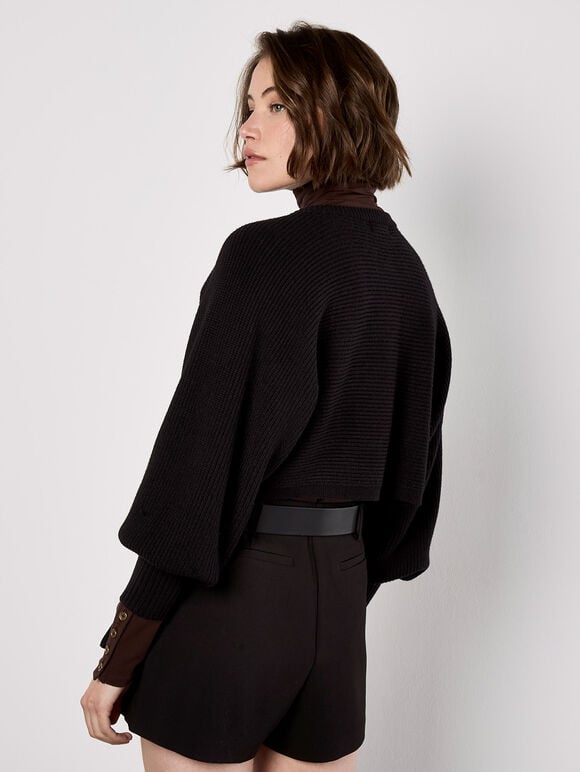 Cropped Batwing Cardigan, Black, large