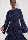 Plisse Tiered Mini Dress, Navy, large