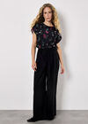 Botanical Floral Print Woven T-Shirt, Black, large