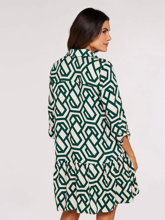 Geometric Print Mini Dress, Green, large