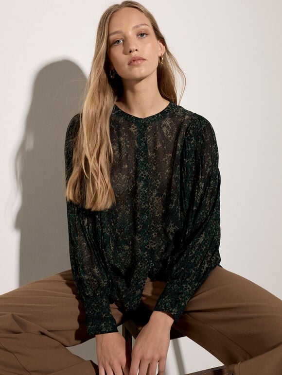 Snakeskin Chiffon Blouse, Green, large