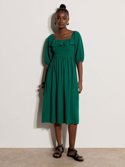 Ruffle Milkmaid Midi Dress