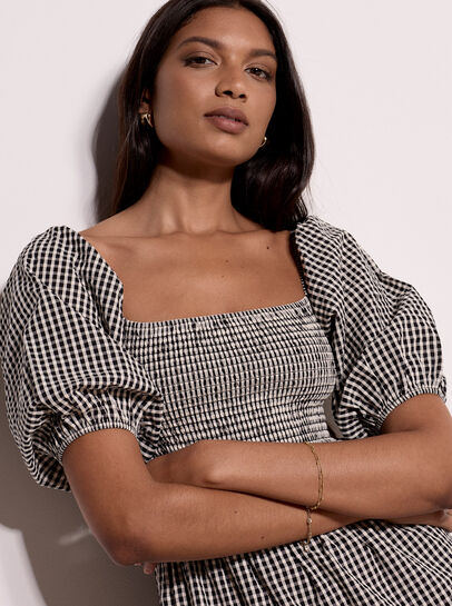 Cotton Gingham Milkmaid Midaxi Dress