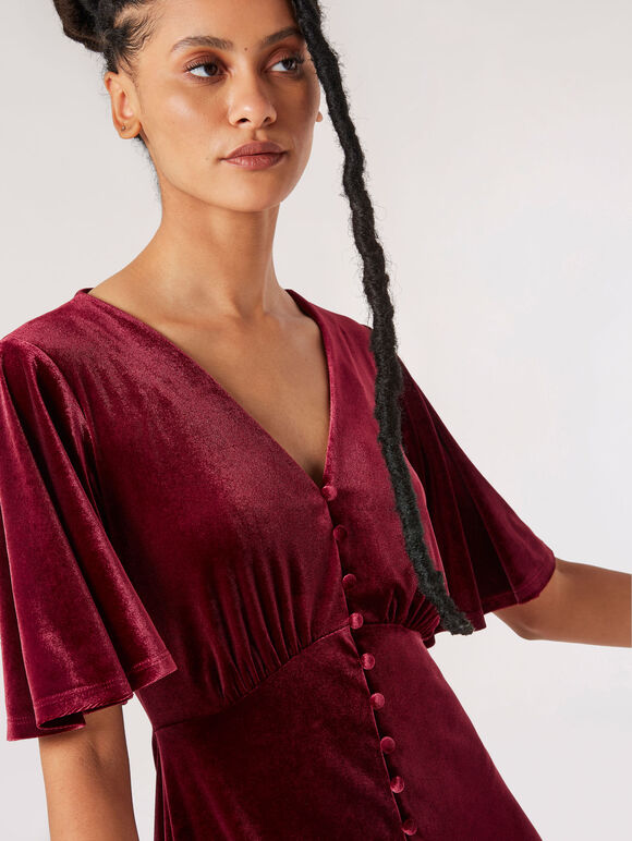 Velvet Button-Down Mini Dress, Burgundy, large