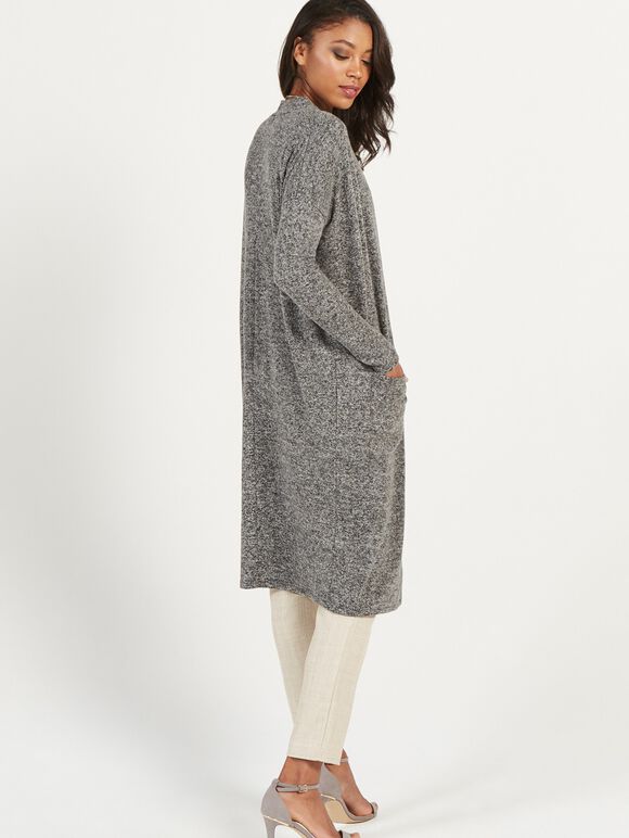 Marl Longline Cardigan, Dark Grey - Charcoal, large