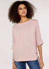 Soft Touch Drawstring Knit Top, Pink, large