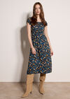 Ditsy Floral Print Milkmaid Midi Dress, Blue, large