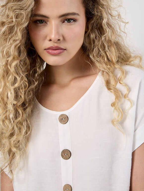 Coconut Button Layered Top, Cream, large