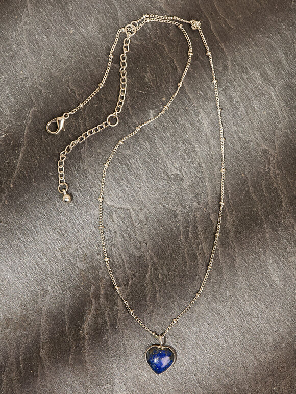 Silver Tone Stone Heart Necklace, Assorted, large