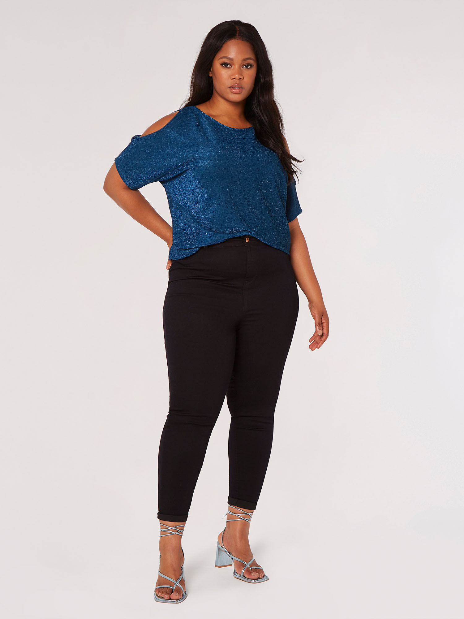Curve Sparkle Cold Shoulder Top | Apricot Clothing