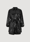 Curve Sequin Shirt Mini Dress, Black, large
