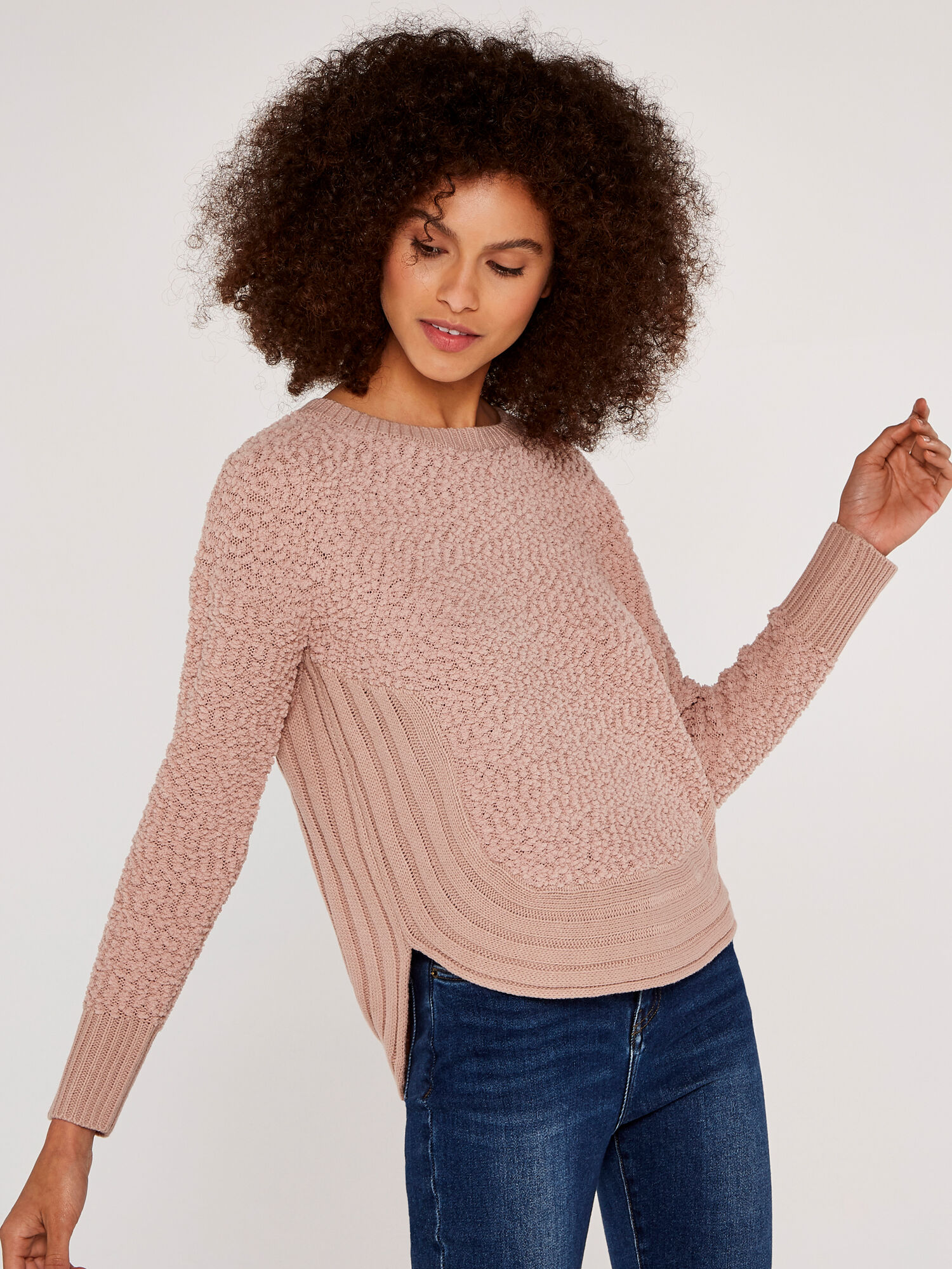Textured Knit Jumper Apricot Clothing