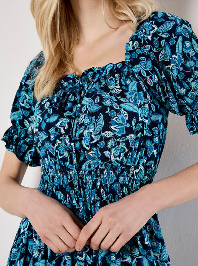 Sarasa Floral Milkmaid Midi Dress