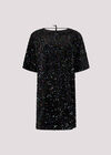 Velvet Sequin V-Back Mini Dress, Black, large