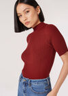 Ribbed Knit Top, Burgundy, large