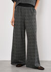 Check Print Wide Leg Trousers, Grey, large