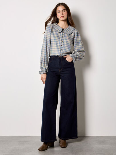 Chenille Check Ruffle Collar Shirt
