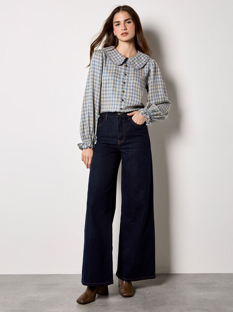 Chenille Check Ruffle Collar Shirt