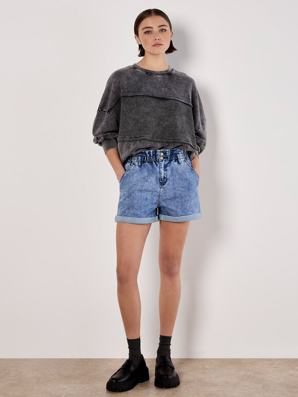 Denim Turn Up Shorts, Sky Blue, large