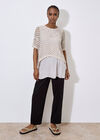 Knitted Mesh Layered Tunic Top, Stone, large