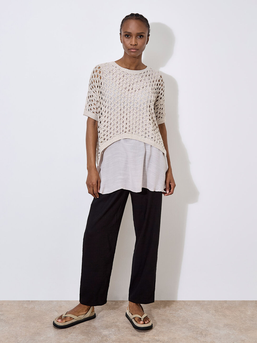 Image of Knitted Mesh Layered Tunic Top
