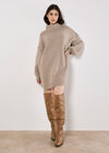 Oversized Fluffy Knit Jumper Mini Dress, Stone, large
