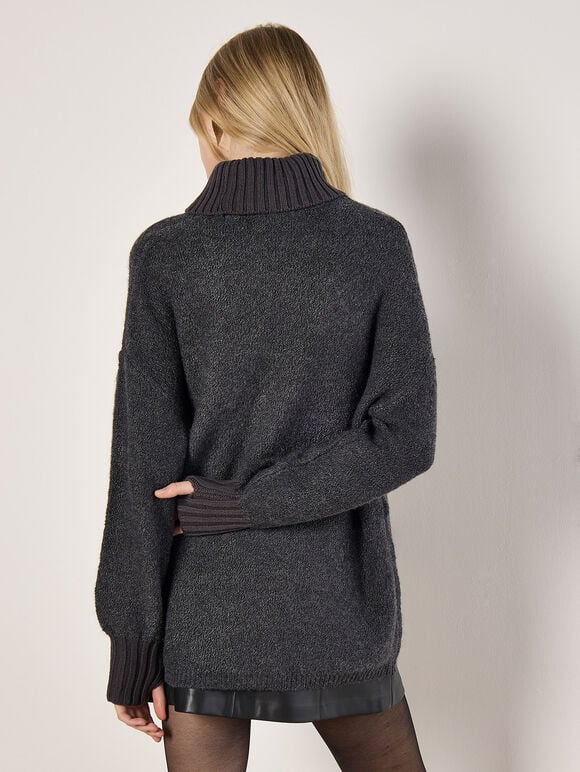 Oversized Boucle Tunic Jumper, Grey, large