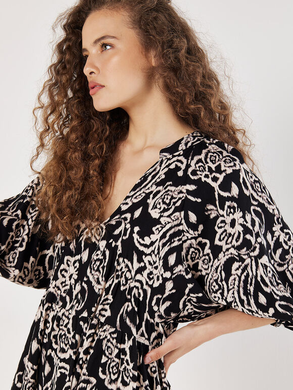 Ikat Sarasa Tiered Mini Dress, Black, large