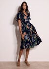 Botanical Floral Smocked Midi Dress, Navy, large