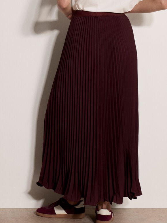 Ruffle Hem Pleated Maxi Skirt, Plum, large