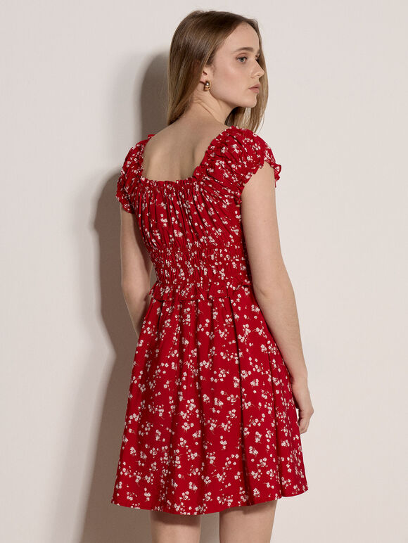 Floral Ruffle Mini Dress, Red, large