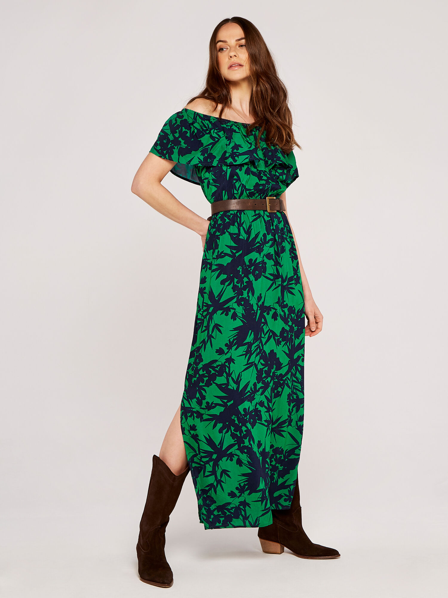 Green floral bardot store dress