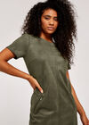 Suedette Shift Mini Dress, Khaki, large