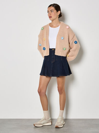 Pleated Denim Mini Skirt