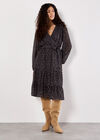 Polka Dot Chiffon Wrap Midi Dress, Black, large