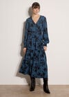 Floral Crepe Midi Dress, Teal, large