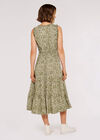 Daisy Print Tiered Midi Dress, Khaki, large