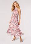 Painterly Floral Shimmer Midi Dress, Pink, large