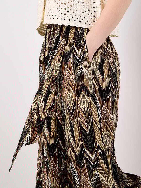 Chevron Print Culotte Trousers, Khaki, large