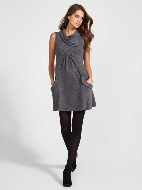 Swirl Jacquard 2pkt Btn Nk Tunic, Grey, large