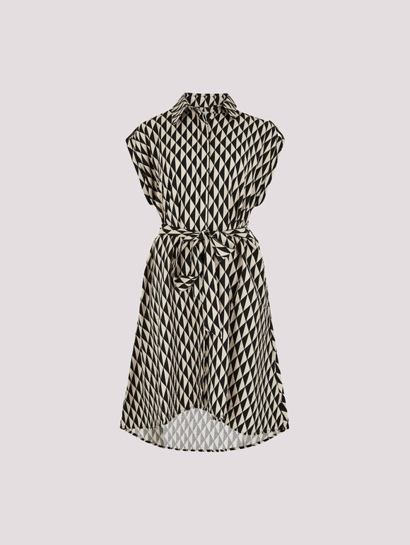 Geo Print Shirt Midi Dress, Black, large