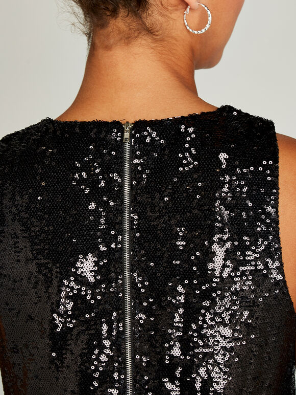 Sequin Crop Top, Black, large